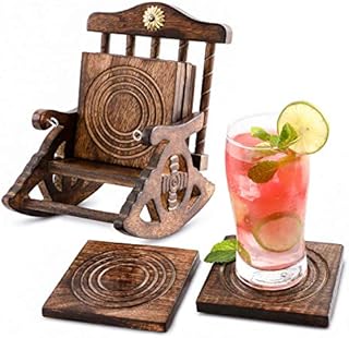 Divit Wooden Rocking Chair Coasters for Drinks, Eco-Friendly, Absorbent, Antique Look Handcrafted Coasters (Rocking Chair)