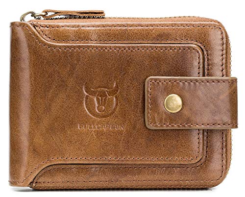 BULLCAPTAIN Mens Genuine Leather Zipper Wallet RFID Blocking...