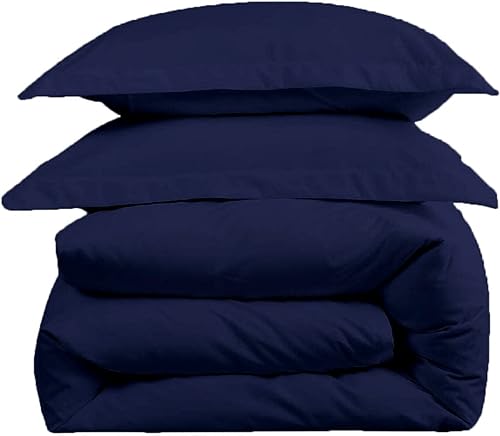 Miniatura 2 de Juego de funda de edredón de alta calidad tamaño Queen de 100 x 100 pulgadas, color azul marino, cierre de cremallera y lazos en las esquinas, fácil