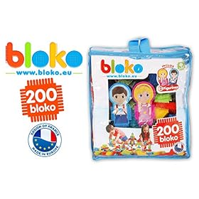 BLOKO – Sac de 200 BLOKO et 2 Figurines Famille – Dès 12 Mois – Fabriqué en Europe – Jouet de Construction 1er âge – 503508