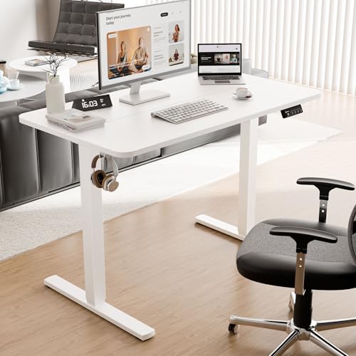 Image of ERGOMAKER 43 inch Electric Standing Desk, Adjustable Height, Sit Stand Up Desk for Home Office & Computer Workstations, Memory Controller, White