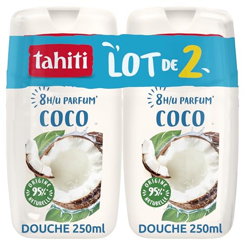 TAHITI - Gel Douche Parfum Coco - Parfum Exotique 8h - Extrait de Coco Bio - Hydratation Naturelle - Lot de 2 x 250ml