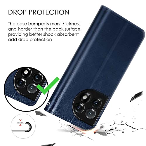 Image of WOW IMAGINE Shock Proof Flip Cover Back Case Cover for 1+ OnePlus 11R 5G (Flexible | Leather Finish | Card Pockets Wallet & Stand | Blue)