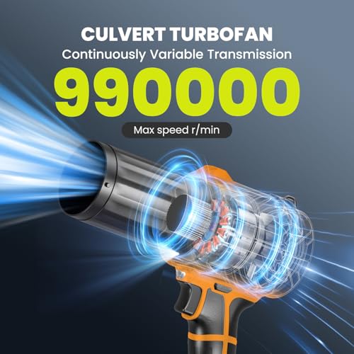 Image of Cordless Leaf Blower with 2 Batteries & Charger - 990,000 RPM Electric Handheld Blower, Lightweight for Lawn, Yard, Patio, Garden Care - Orange