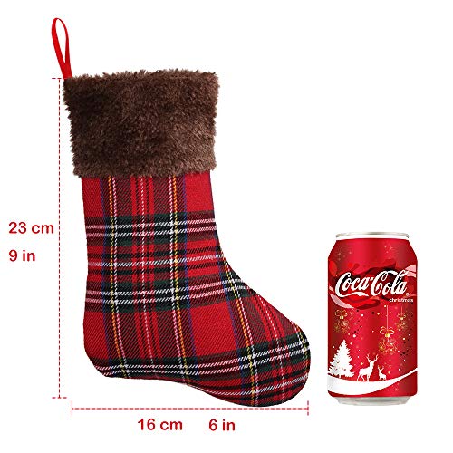Partybus Mini Christmas Stockings 9 Inch 12 Pack, Small Rustic Plaid Xmas Decorations with Faux Fur Cuff, Bulk Gift Card Holders Treat Bags for Family Dog Cat - Thumbnail 6