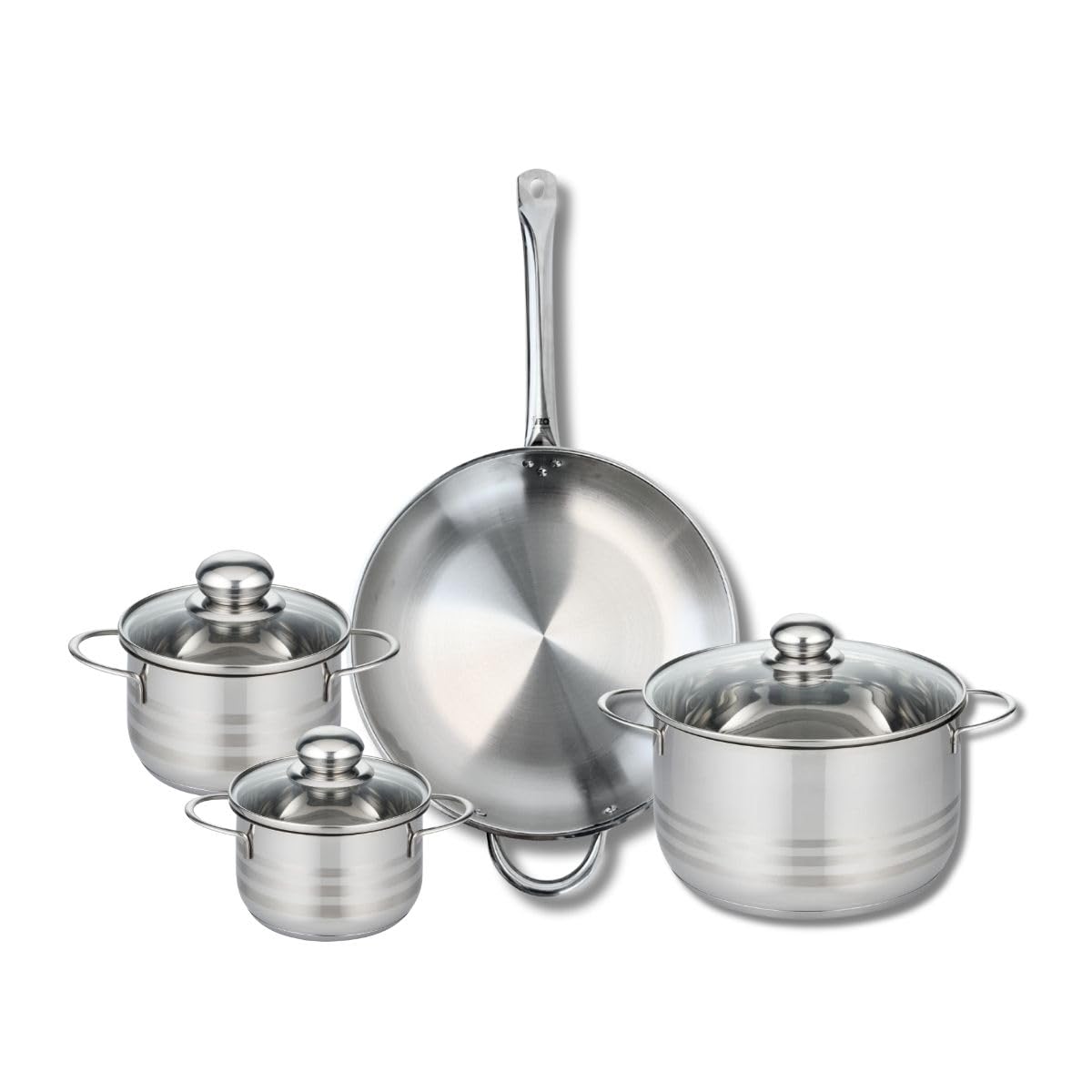 ELO 9874350 4-częściowy zestaw naczyń kuchennych, zestaw 1 patelni 32 cm i 3 garbany 14, 16 i 24 cm Elo Profi Brilliant, stal nierdzewna, indukcja
