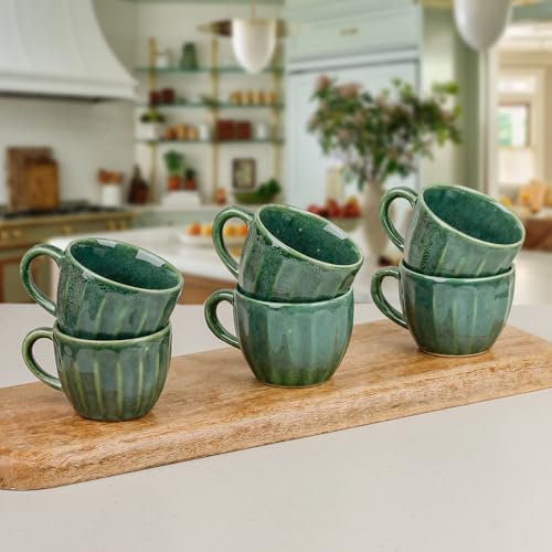 Image of The Earth Store Green Frosted Cup Set of 6 for Tea, 150 ML Each, Microwave and Dishwasher Safe Coffee Cups | Cup Set for Tea | Chai Cups for Gifting, Home & Office Use, Every Occasion