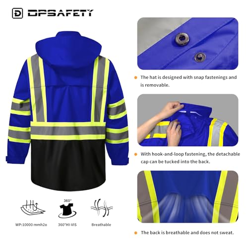 Image of Reflective Rain jackets for men waterproof,Hi Vis Safety Coat With Reflective Strips,High Visibility Class 3 Rain jackets With 2 large pockets,Zipper,Blue,SM /MD