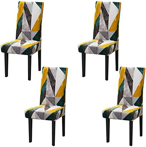 HZDHCLH Chair Covers Slipcovers 4/6 PCs Stretch Removable Washable Short Dining Chair Protector Cover Seat for Hotel,Dining Room,Ceremony (Grid/grey, 4 PCS)