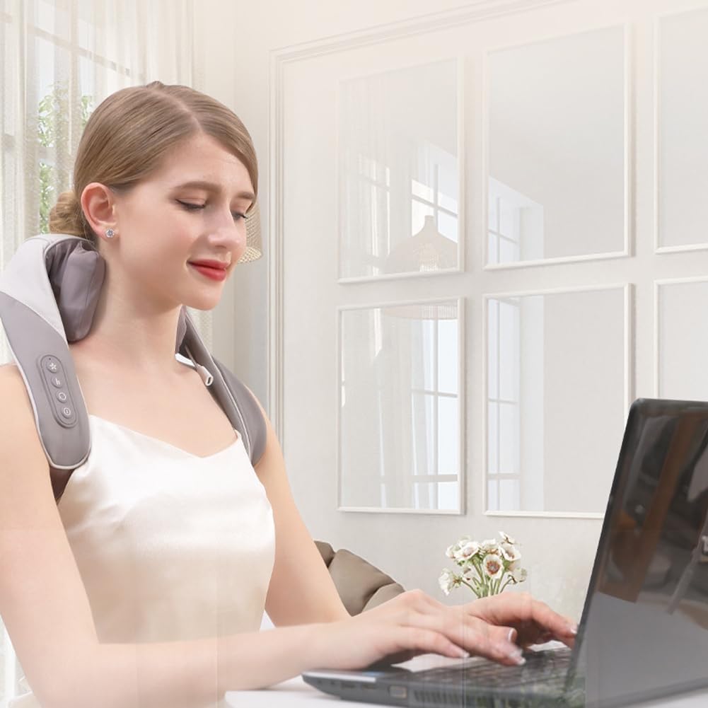 Goletsure Masajeador Shiatsu para cuello y espalda con calor – Aparato de masaje eléctrico para alivio muscular, espalda cansada, hombros