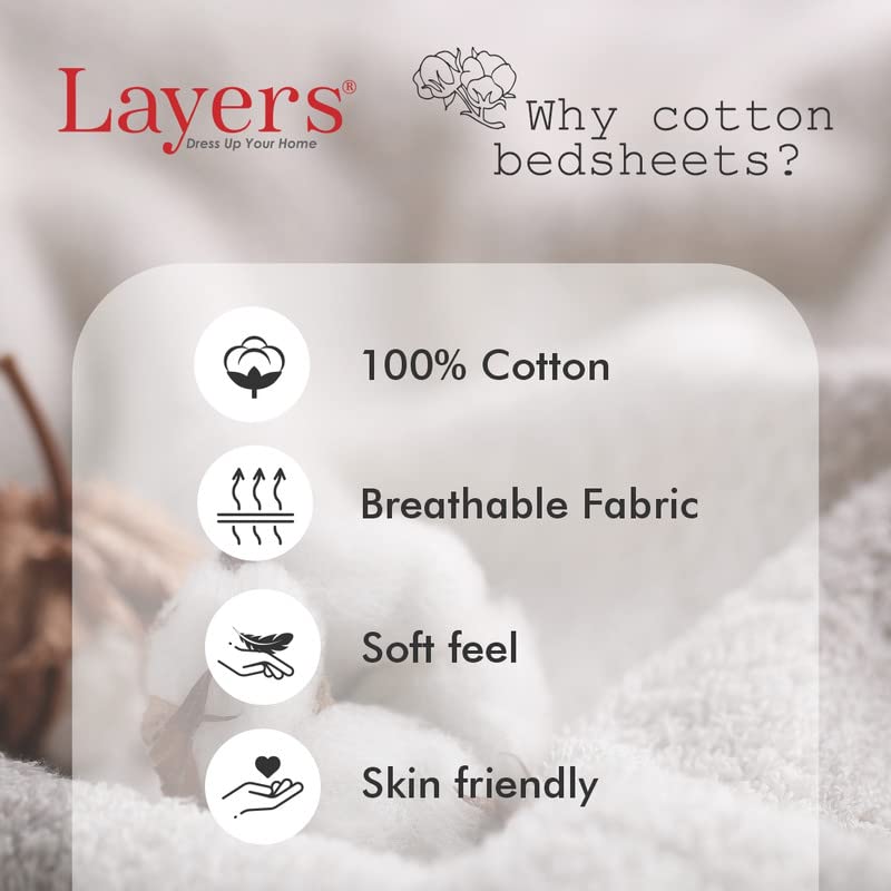 Image of Layers 100% Cotton Bedsheet for Single Bed with 1 Pillow Cover (Floral Pattern, Blue) Light Weight, Breathable, Moisture Absorbent, All Season Comfort, Classic Collection