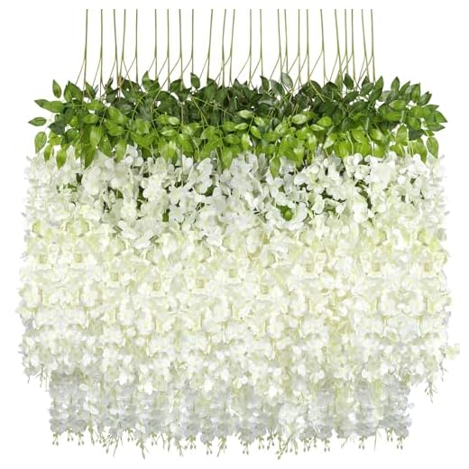 Pauwer Wisteria Hanging Flowers 24 Pack Fake Flower Garland Artificial Wisteria Vines Rattan Silk Flower String Wedding Party Home Decorations,White