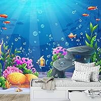 Wall Mural Under The Sea Fish Removable Self-Adhesive Wallpaper Wall Decoration for Bedroom Living Room - 66x96 inches