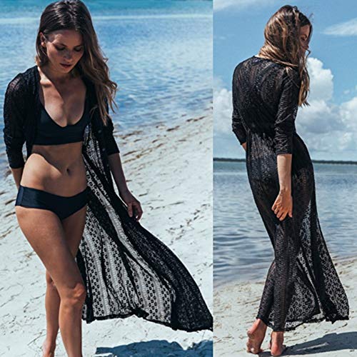 FOCUSNORM Saída de praia feminina de chiffon, modelo quimono, Y Black, tamanho �nico