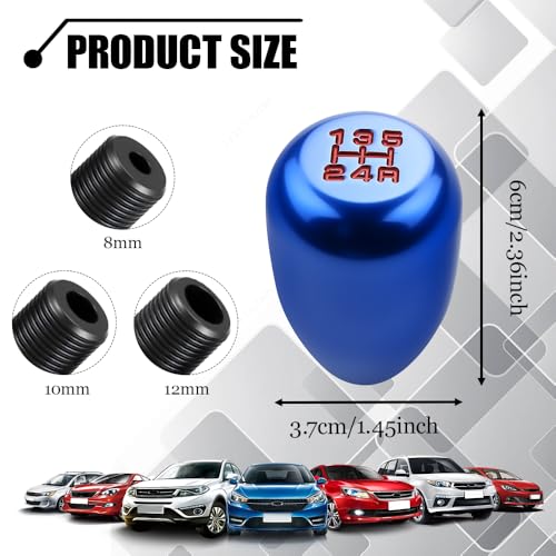 Rebvugr Car Gear Shift Knobs, Shifter Knobs, Aluminum Alloy Car Stick Shift Knob with Adapter, Automotive Interior Accessories 5 Speed Manual Shifter Lever Universal for Most Manual Vehicles (Blue)