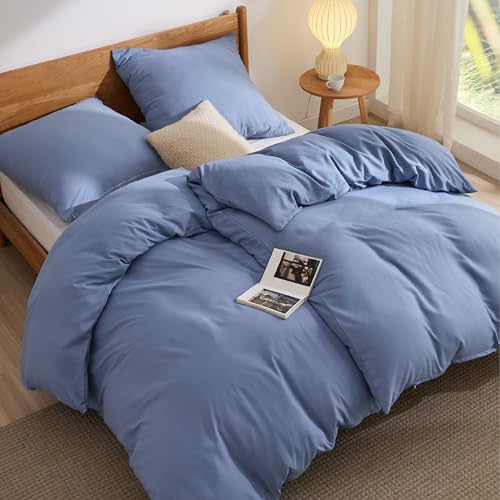 BEDSURE Bettwäsche 135x200 4teilig Schieferblau - 2 Bettbezüge 135x200 cm...