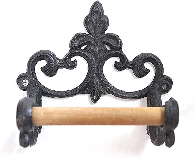 Traditional Cast Iron Wall Mounted Toilet Tissue HolderToilet Roll Holder Cast Iron Wooden Roller Holder - European Vintage Design