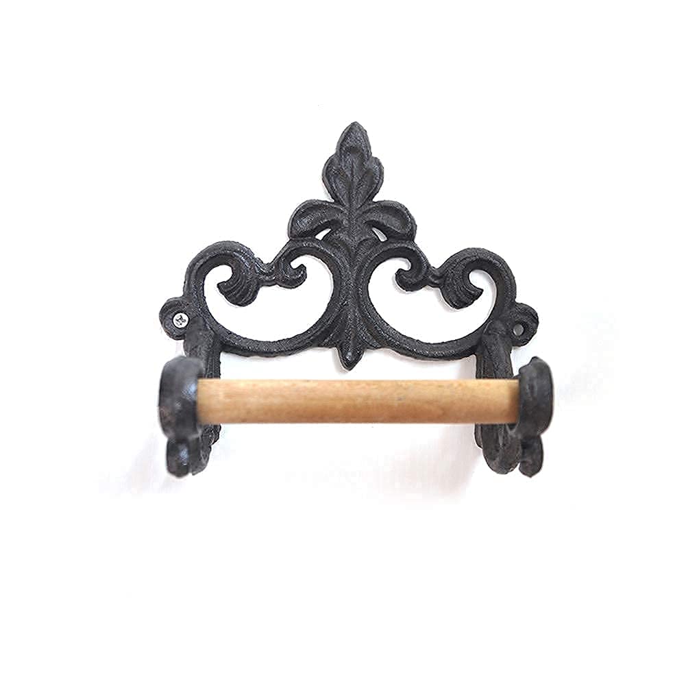 Traditional Cast Iron Wall Mounted Toilet Tissue Holder，Toilet Roll Holder Cast Iron Wooden Roller Holder - European Vintage Design