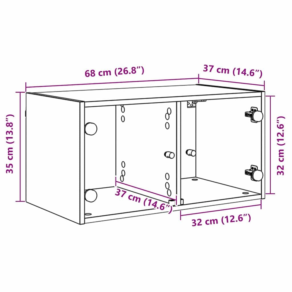 vidaXL Wandschränke 2 pcs Artisan-Eiche 68 x 37 x 35 cm Holzwerkstoff, Wohzimmer-Schrank, rechteckiger Wandregal, modernes Glastürteil, robuster Holz-Organizer