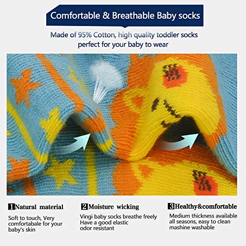 Image of Tphon 12 Pairs Toddler Non Skid Socks with Grips Anti Slip Bottom, Cotton Non Slip Ankle Crew Socks for Boys, Girls, Kids(1-7Years)
