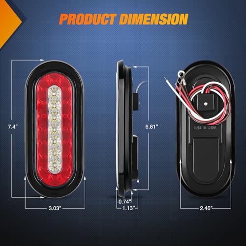 Image of Nilight 6Inch Oval Trailer Tail Light 2PCS Red Brake Stop Turn White Reverse Back Up Lights with Flush Mount Grommets Plugs Mounting Brackets for RV Truck Luggage Rack