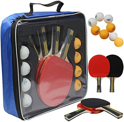 MAPOL Quality Ping Pong Paddle Set - 4 Professional Table Tennis Rackets/Paddles - 8 Premium 3-Star Balls, Portable Cover Case Holder Included