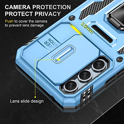 Image of Polycarbonate Slide Camera Cover with Ring Holder Mobile Phone Back Cover for Samsung Galaxy A54 5G (Blue)