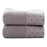 Tinymumu Hand Towel Set, 2-Pack, Polka Dot Pattern Cotton Soft Absorbent Towels for Bathroom, 13.4 x