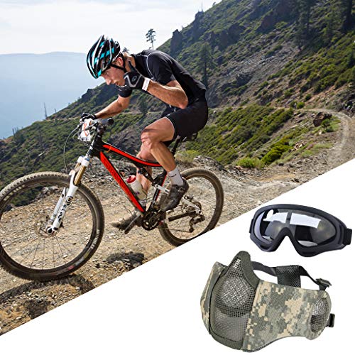 image for Yzpacc Airsoft Mask with Goggles, Foldable Half Face Airsoft Mesh Mask
