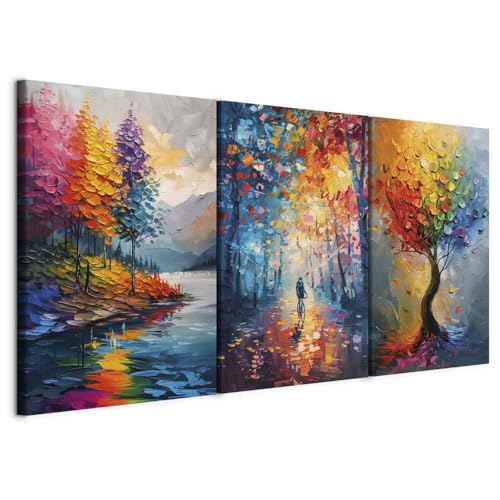 murando - Tableau triptyque mural Ensemble 180x90 cm (3 pièces de 60x90 cm chacune) – Impression sur toile avec cadre pour salon et chambre - Paysages - un arc-en-ciel une - nature b-H-10210-b-a