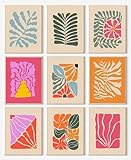 Abstract Botanical Prints Set of 9, Colorful Eclectic Gallery Wall Art Wavy Flower Floral Plant Wall Decor, Aesthetic Bedroom Decor Canvas Artwork Painting, Maximalist Art Prints & Posters for Boho