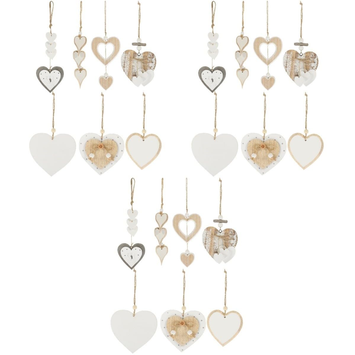 Toyvian 3 Sets Herzförmiger Holzanhänger zum Aufhängen für Valentinstag | Holz und Hanfseil, für Hochzeiten und Jubiläen, Festliche Atmosphäre, Hängedekoration