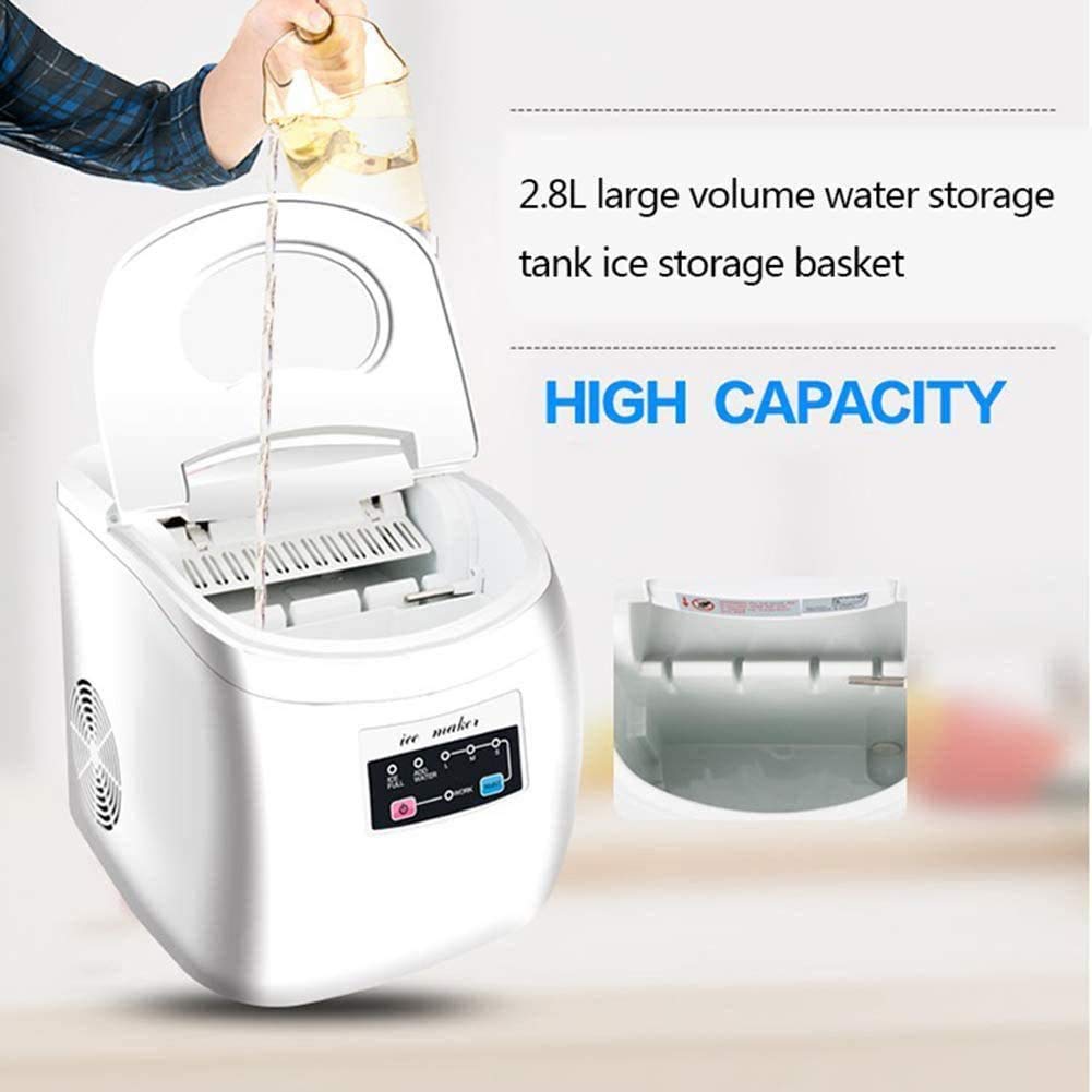 Macchina per il ghiaccio Macchina per il ghiaccio elettrica da banco portatile Macchina per il ghiaccio elettrica silenziosa Funzionamento semplice 12-15 kg di ghiaccio in 24 ore Serbatoio da 2,8 li
