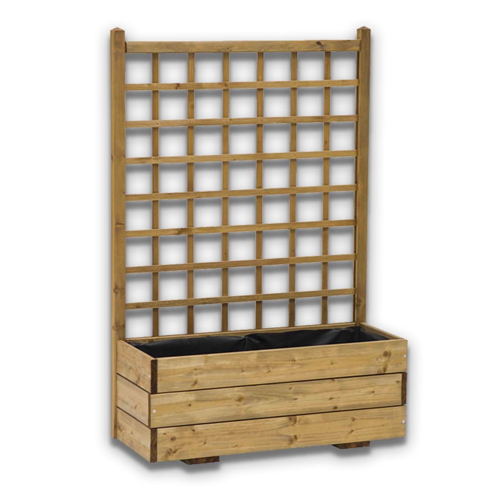 SUNWOOD Fioriera con grigliato 80x32x120h cm in legno massello, impregnata in classe III, inclusa di TNT protettivo (Legno 80)