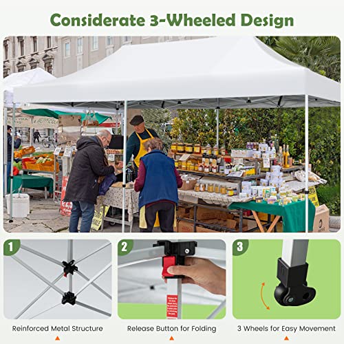 Image of Tangkula 10x20 Ft Pop Up Canopy, UPF 50+ Easy Setup Instant Canopy Tent with 1-Push Center Lock, Wheeled Bag, 8 Stakes, 4 Ropes, Outdoor Commercial Sun Shelter Tent for Camping, Travel, Picnic
