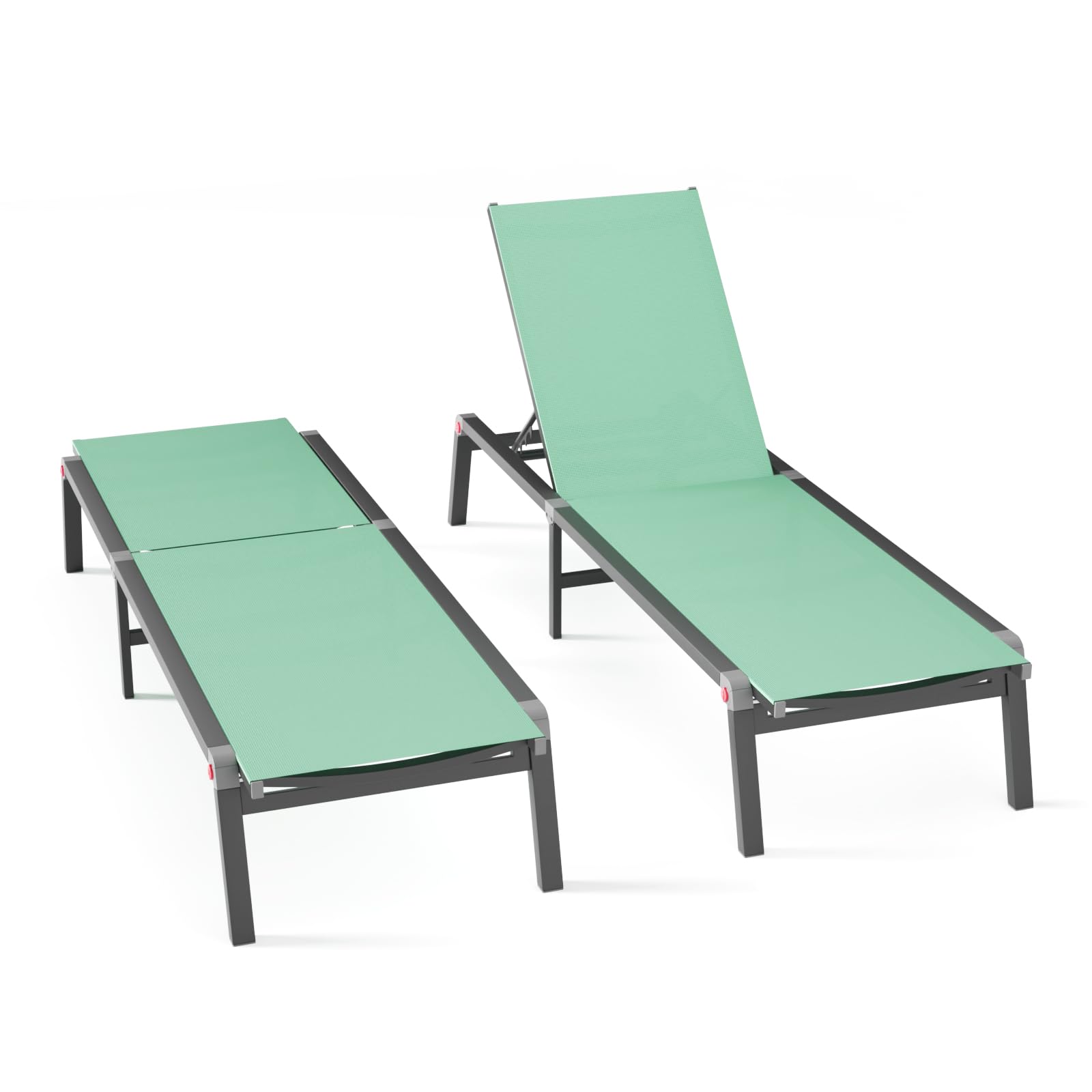 Aluminum Chaise Foldable Patio Lounge Chair Outdoor, Metal Deck Lounger Adjustable 5-Position Recliner Pool Chase Breathable Full Flat Outside Sun