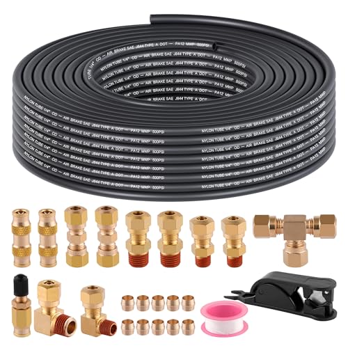 HASAOMOI 22 PCS Brass DOT Air Line Fittings With 32.8 FT 1/4