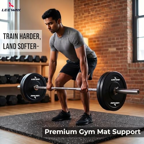 Image of Leeway Gym Mats for Floor | EPDM (Set of 4, 10mm, 20 inchx20 inch) Black with White Flecks| Gym Floor Mat Rubber for Heavy Workout | Matt for Home Exercise | | Yoga Rubber Tiles, Kids Rooms Heavy Duty Sheet