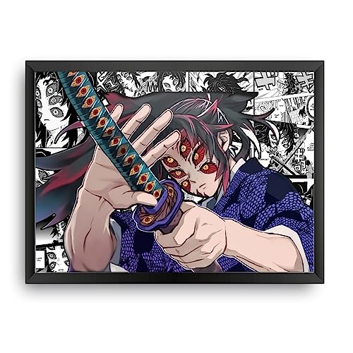 Image of MCSID RAZZ - Demon Slayer - Moon Breather - Kokushibo Design A4 Size Poster (With Frame) - Best Gift For Demon Slayer Fans /Best Artifacts To Your Home & Decor /For Anime Fandom