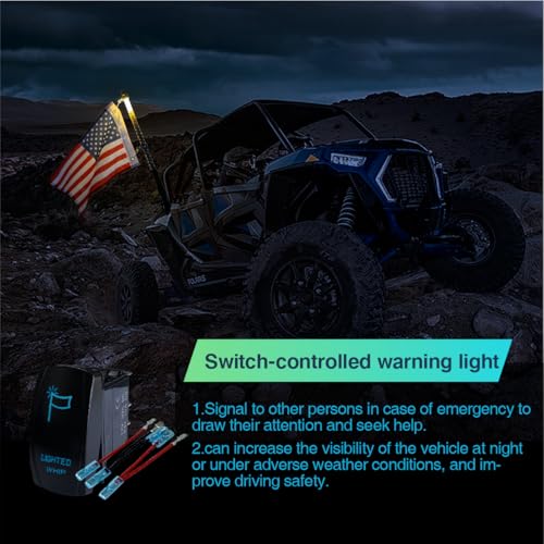 2 Pack 3ft LED Whip Lights with Warning Light, Spring Base, APP & Wireless Remote, Whip Lights for ATV UTV, Spiral RGB Chasing Lighted Whips with Rocker Switch for RZR Can-Am SXS Polaris Offroad Truck