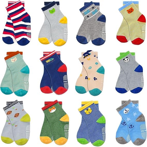 Image of CUTEABLY Baby Boys And Girls Regular Anti-Skid Cotton Blend Socks (Pack of 6, Assorted)