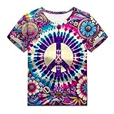 Ecvcdais Little Kids Retro 80s 70s 60s Peace Tie Dye Shirt for Boys Girls Vintage Tie-Dye Tshirt Hippie Neon Tee 10