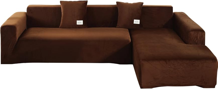 Sectional Couch Covers L Shape Sofa Covers, 2 Pcs Stretch Anti-Slip Sofa Slipcover for 3 + 3 Seaters Chaise Cushion Couch Slipcover with Pillowcases, Living Room Kids Pets Furniture Protector