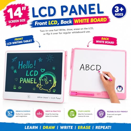 Image of LCD Writing Tablet, 14 Inch | One-Touch Erase, Screen Lock Feature, Lightweight & Ultra-Thin, Reusable Digital Drawing Board