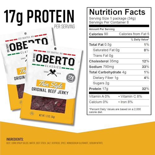 Image of Oh Boy! Oberto Classics Thin Style Original Beef Jerky, 1.2 Ounce (Pack of 8)