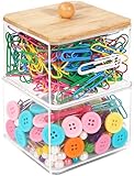 HUTUDD Clear Paper Clip Holder, Paperclip Holder with Bamboo Lid, Stackable Paperclip Holders for Desk, Paper...