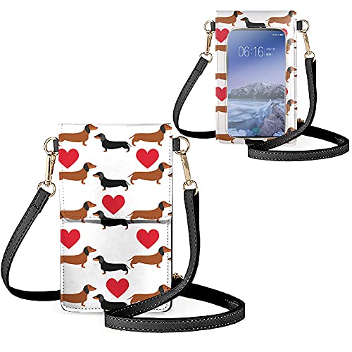 Biyejit Kleine Umhängetasche für Damen, Handy-Schultertaschen, Kartenhalter, Geldbörse, Touchscreen-Tasche, Dackel-Herz, Small