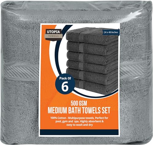 Utopia Towels 6 Pack Medium Bath Towel Set, 24 by 48 Inches, 500 GSM 100% Ring Spun Cotton, Lightweight and Highly Absorbent Quick Drying Premium Towels for Hotel, Spa and Bathroom, Cool Grey by Utopia Towels - Image 4
