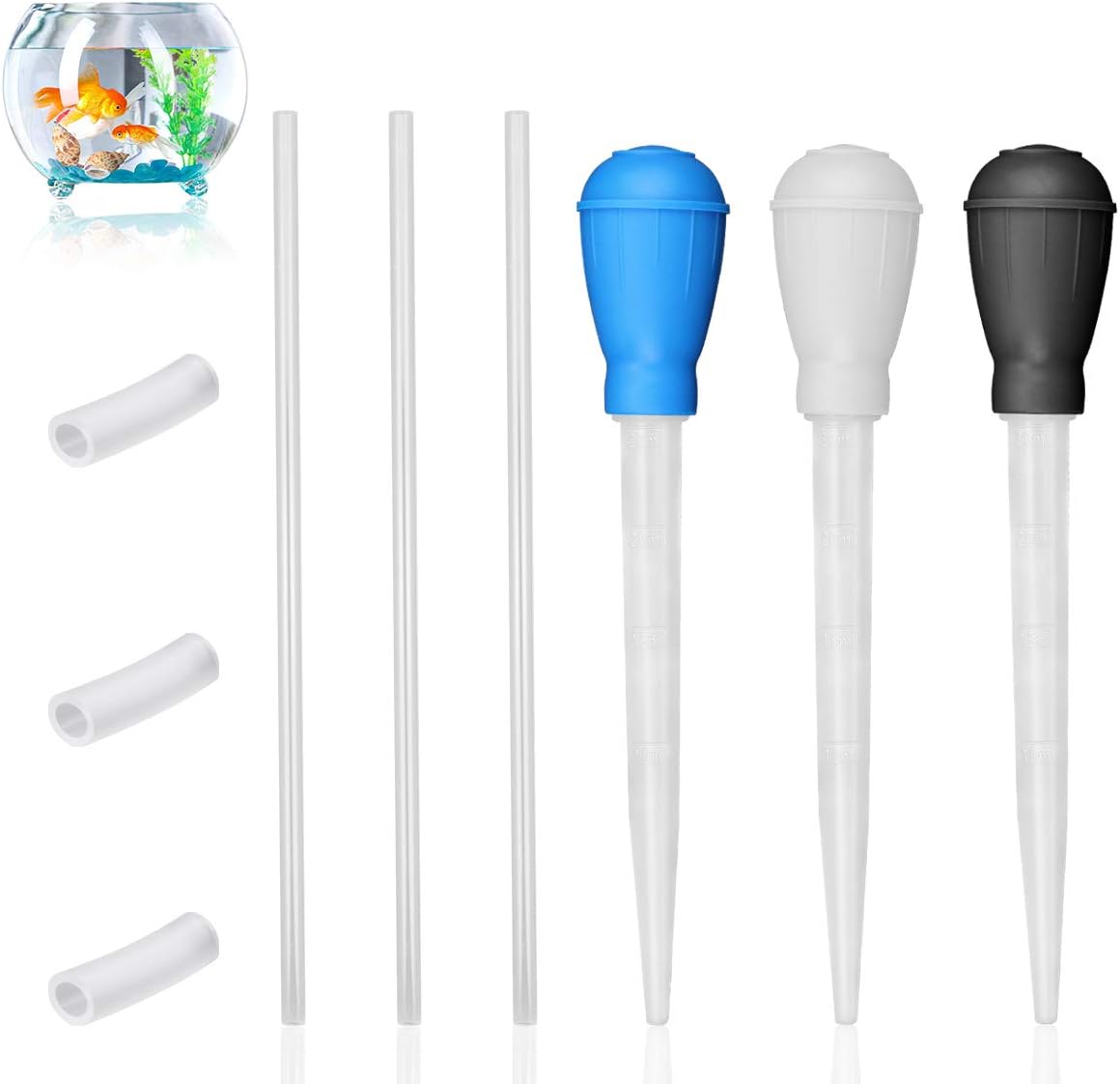 LeonBach 3 Pack 11.4" Pipette Dropper with 9.8" Prolonged Pipe, Fish Tank Waste Remover Water Changer Suction Cleaner Coral Feeding Tool