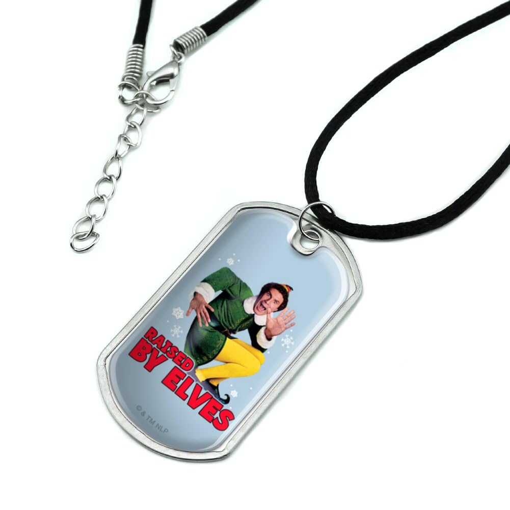 Elf Raised By Elves Military Dog Tag Pendant Necklace with Cord